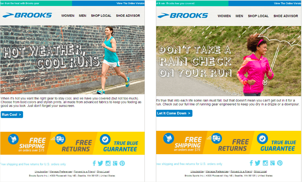 Email marketing giữ chân khách hàng của Brooks