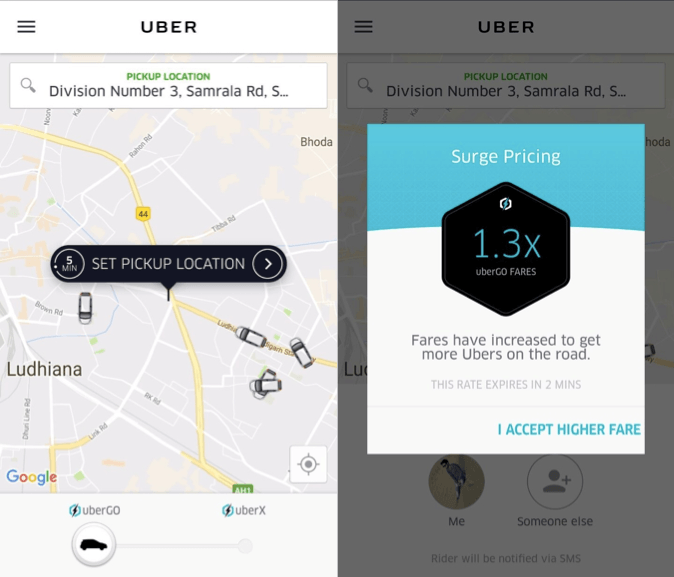 Uber tăng giá đột biến