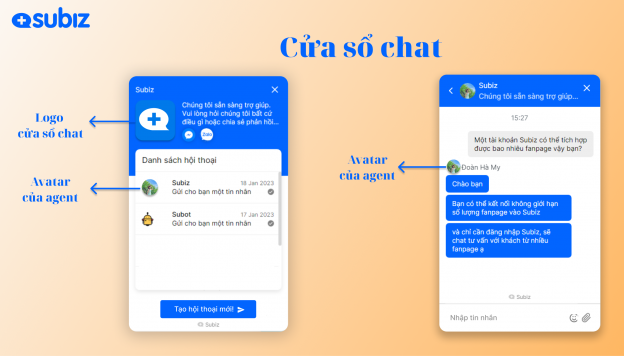 Phân biệt logo cửa sổ chat và avatar của agent khi cài đặt cửa sổ chat Subiz