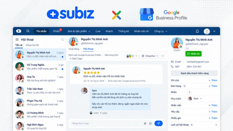 Ảnh minh họa tương tác trên Google Business hiển thị trên Subiz