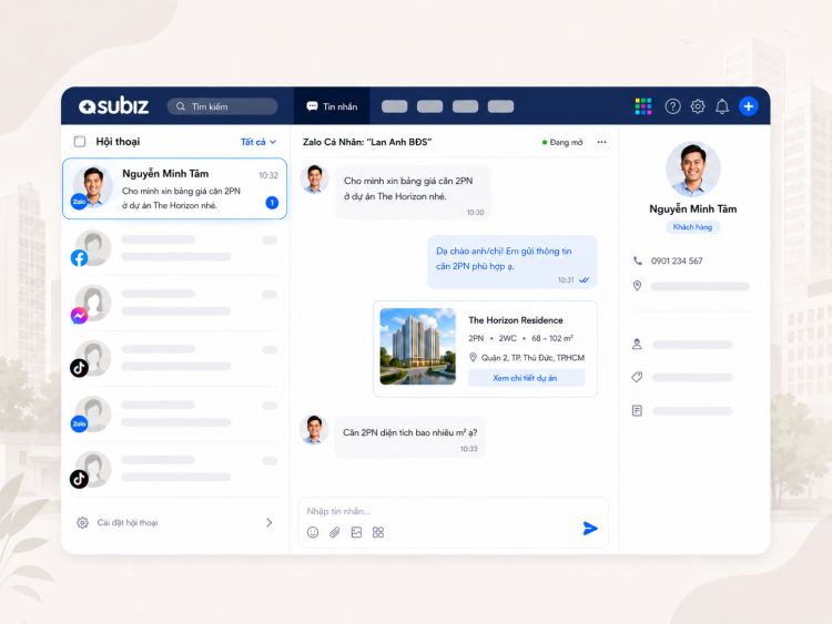 Ứng dụng Subiz trong ngành bất động sản