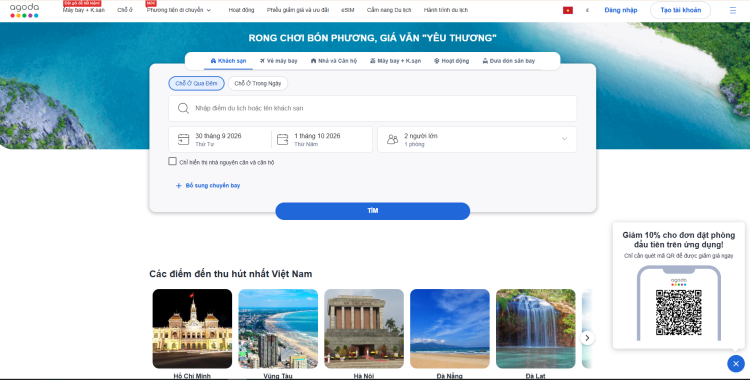 Màn hình website Agoda