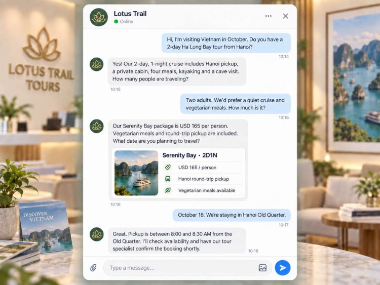 Minh họa sử dụng chatbot AI Subiz để hỗ trợ khách trên WhatsApp