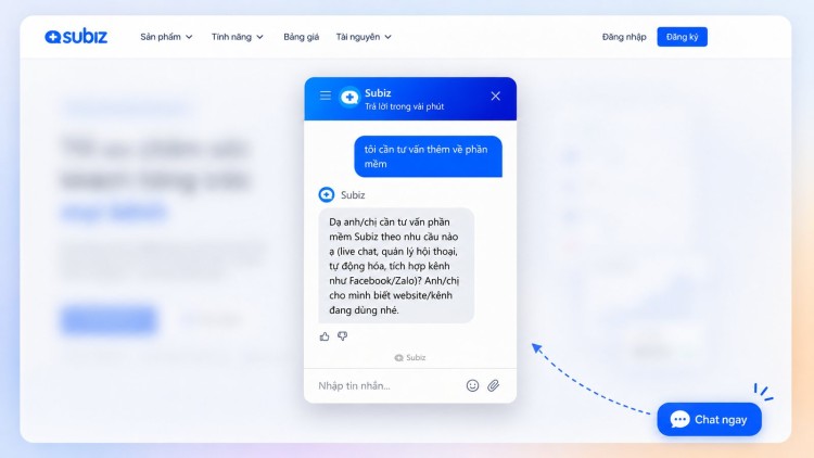Ảnh minh họa nút chat và cửa sổ chat Subiz