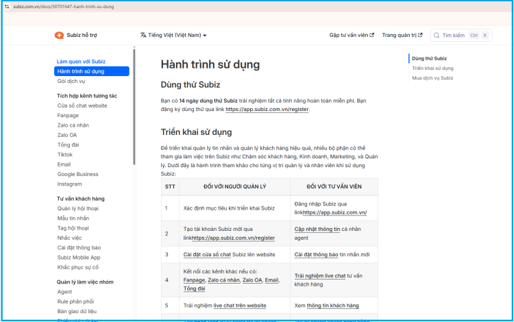 Subiz Docs- Knowledge Base hướng dẫn sử dụng phần mềm Subiz
