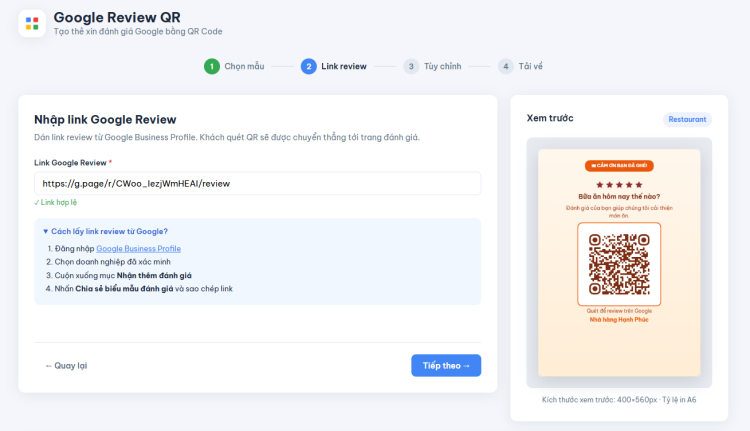 Cách lấy link Google Review để tạo mã QR