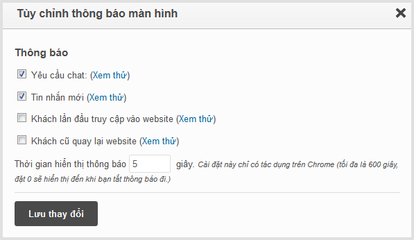 Cài đặt tính năng thông báo màn hình