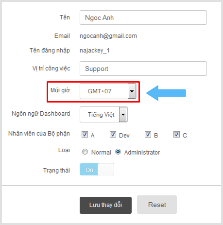 Thay đổi múi giờ